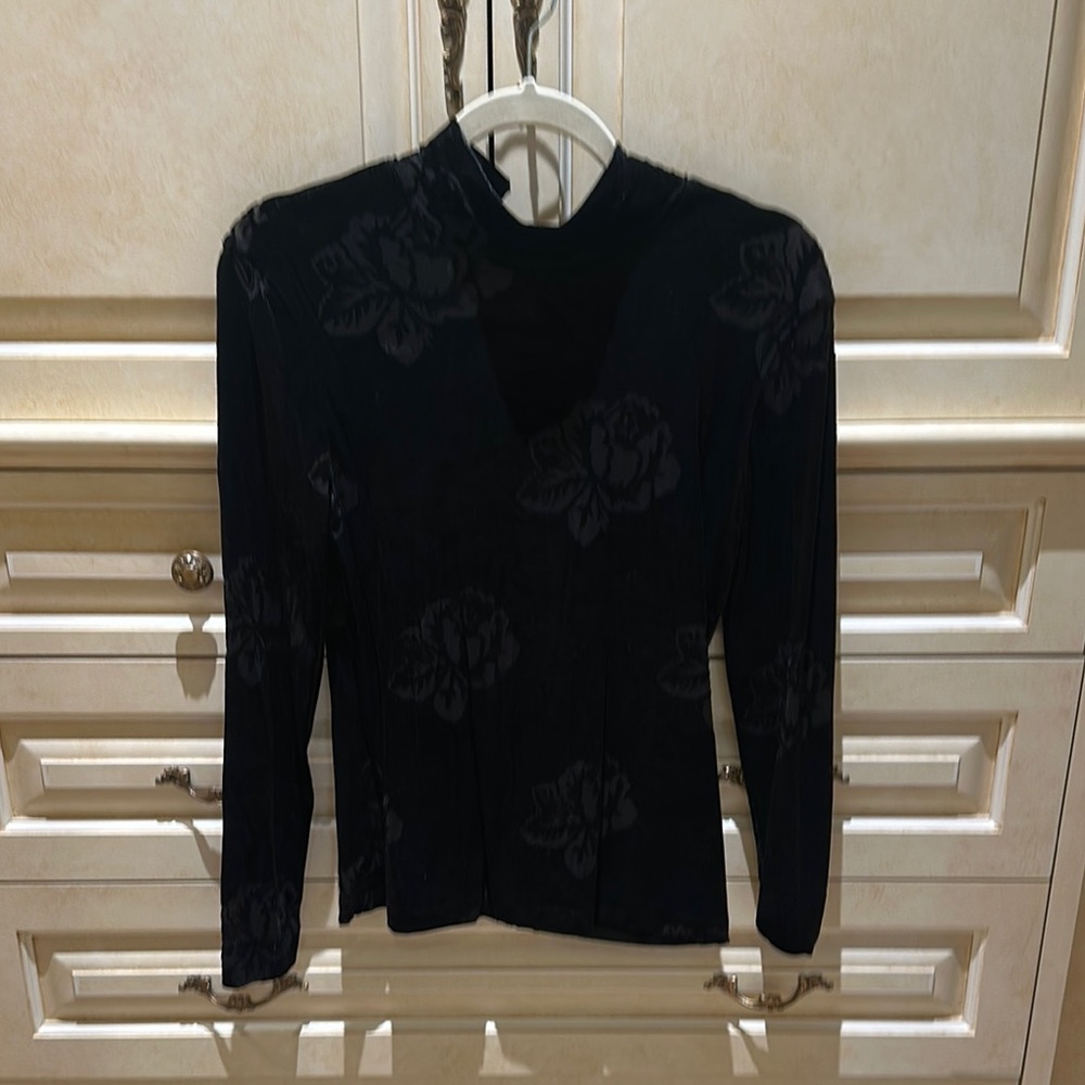 NWOT Ganni Velvet Rose Print mockneck 40/6/8